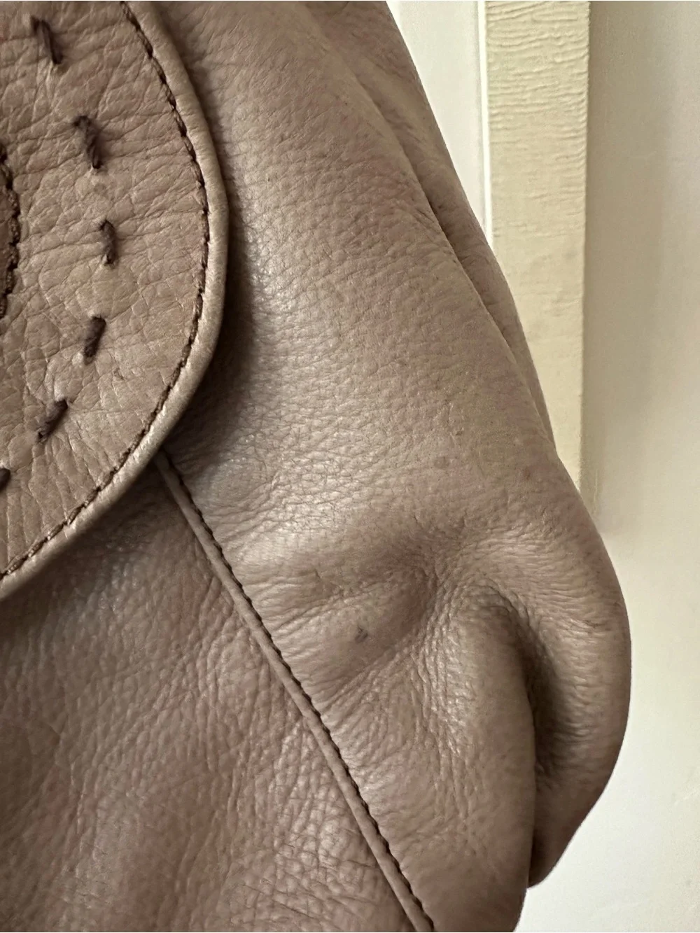 b. makowsky Vintage Taupe and Brown Leather Shoulder Bag with Gold Hardware